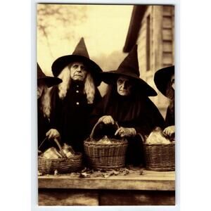 Vintage Style Halloween Photo Witches with Baskets 4x6 Glossy Print
